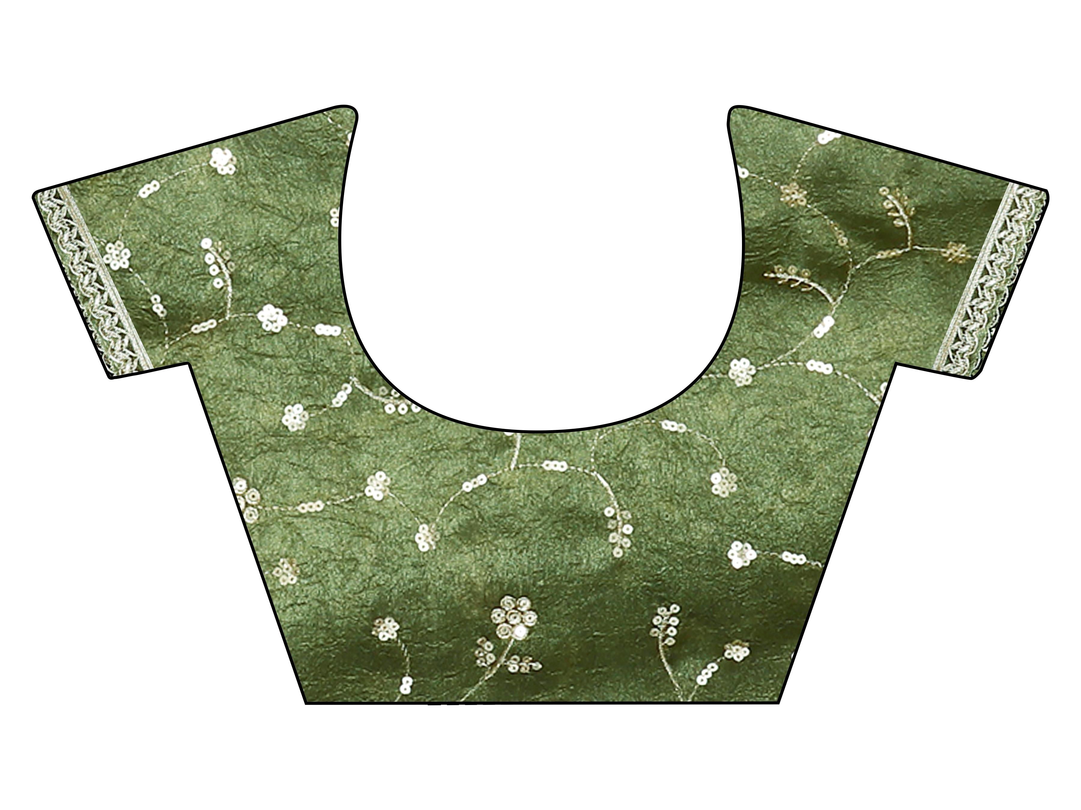 Two toned green and gold colored wrinkled saree with embroidered blouse and embellished lace